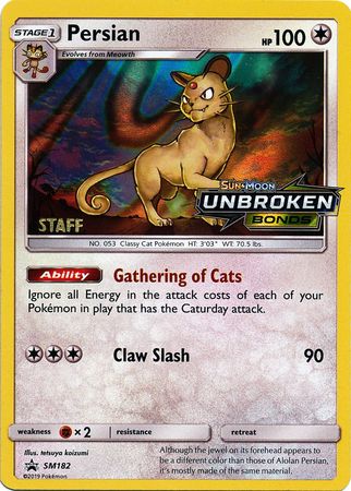 Persian (SM182) (Staff Prerelease Promo) [Sun & Moon: Black Star Promos] Reverse Holofoil