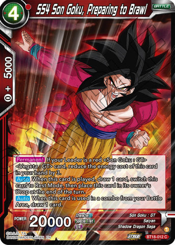 SS4 Son Goku, Preparing to Brawl (BT18-012) [Dawn of the Z-Legends] Parallel Foil