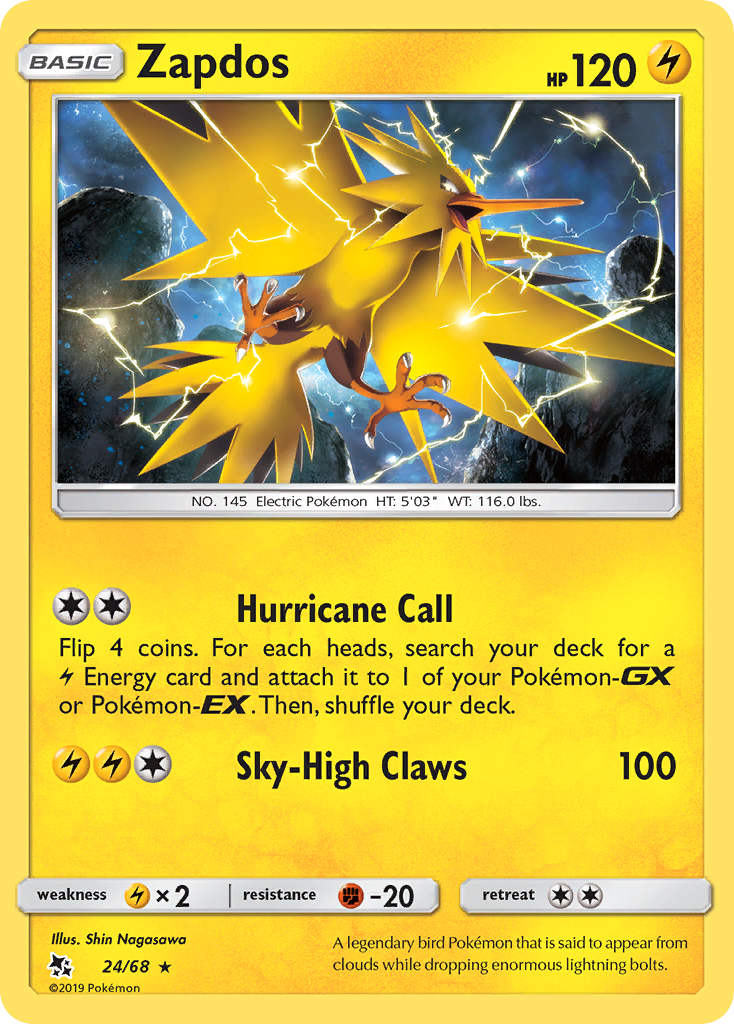 Zapdos (24/68) [Sun & Moon: Hidden Fates] Reverse Holofoil
