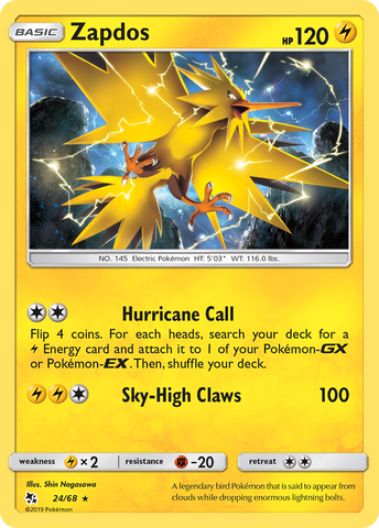 Zapdos (24/68) [Sun & Moon: Hidden Fates] Reverse Holofoil
