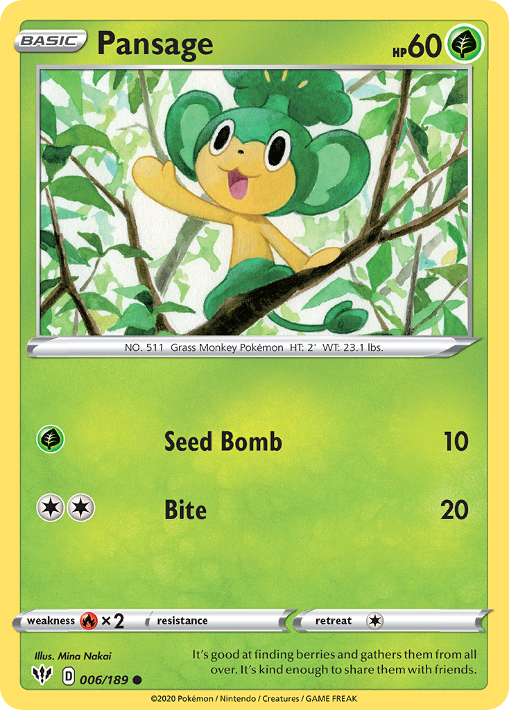 Pansage (006/189) [Sword & Shield: Darkness Ablaze] Reverse Holofoil
