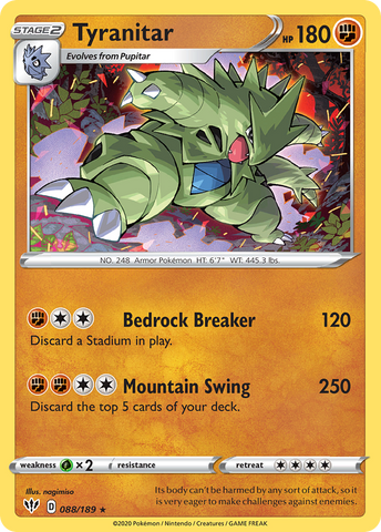 Tyranitar (088/189) [Sword & Shield: Darkness Ablaze] Reverse Holofoil