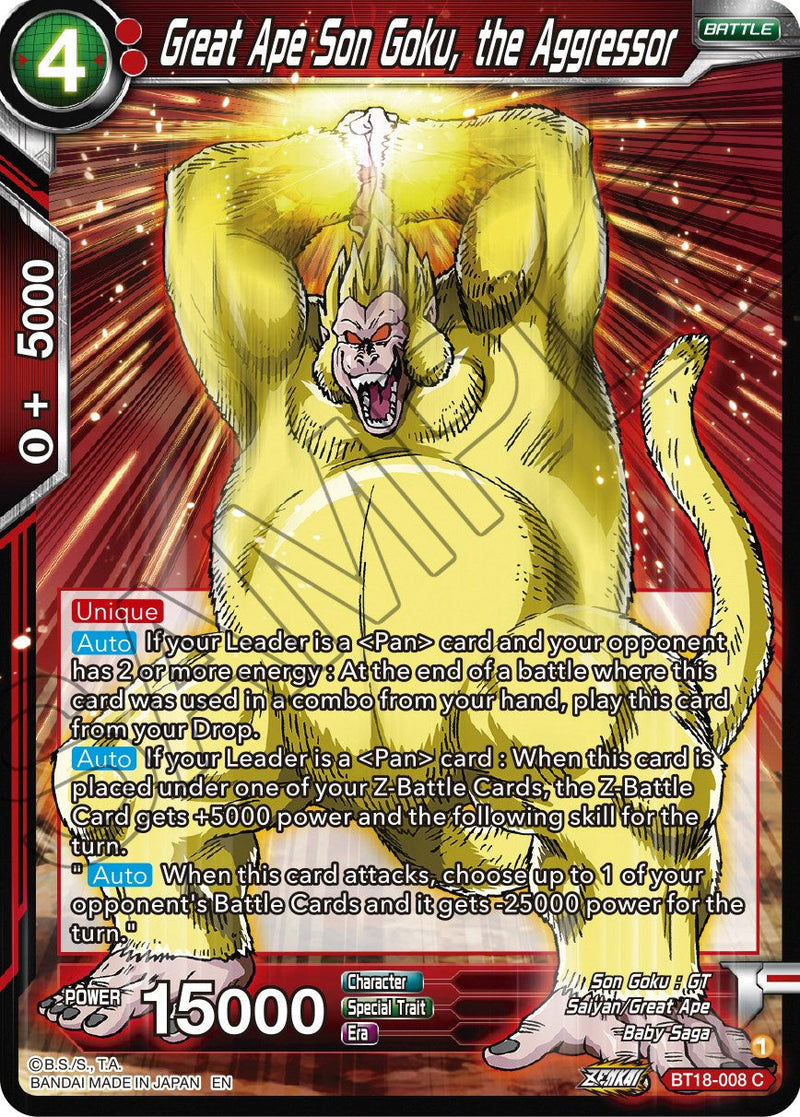 Great Ape Son Goku, the Aggressor (BT18-008) [Dawn of the Z-Legends] Parallel Foil
