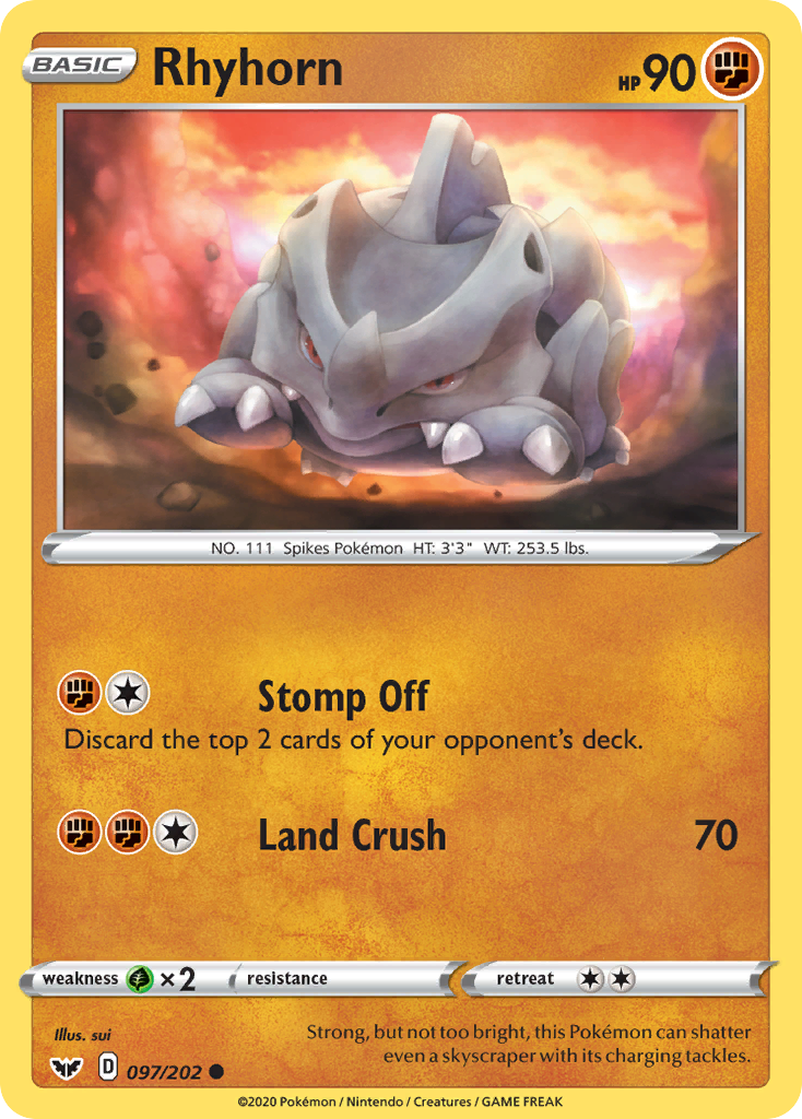 Rhyhorn (097/202) [Sword & Shield: Base Set] Reverse Holofoil