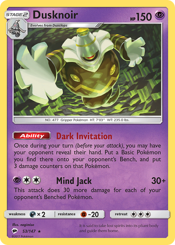 Dusknoir (53/147) [Sun & Moon: Burning Shadows] Reverse Holofoil