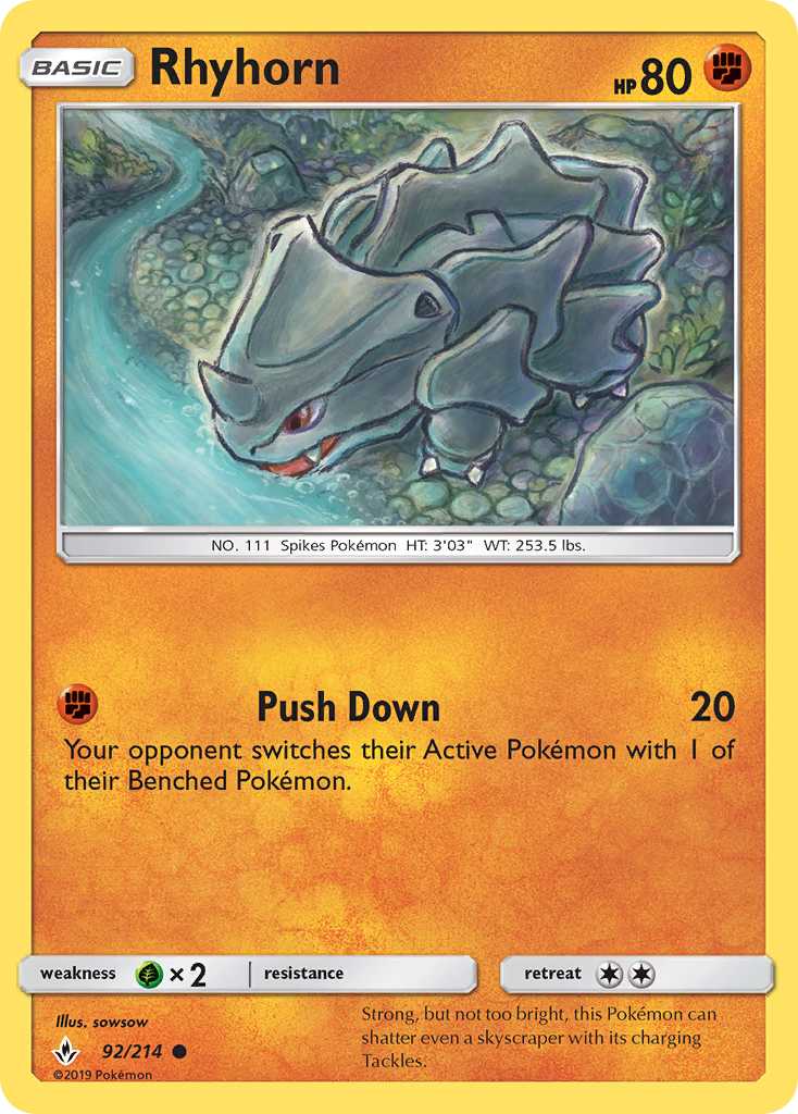 Rhyhorn (92/214) [Sun & Moon: Unbroken Bonds] Reverse Holofoil