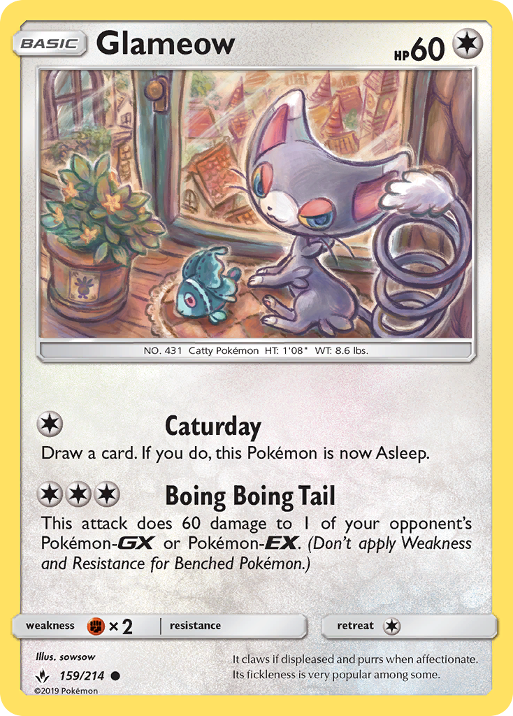 Glameow (159/214) [Sun & Moon: Unbroken Bonds] Reverse Holofoil
