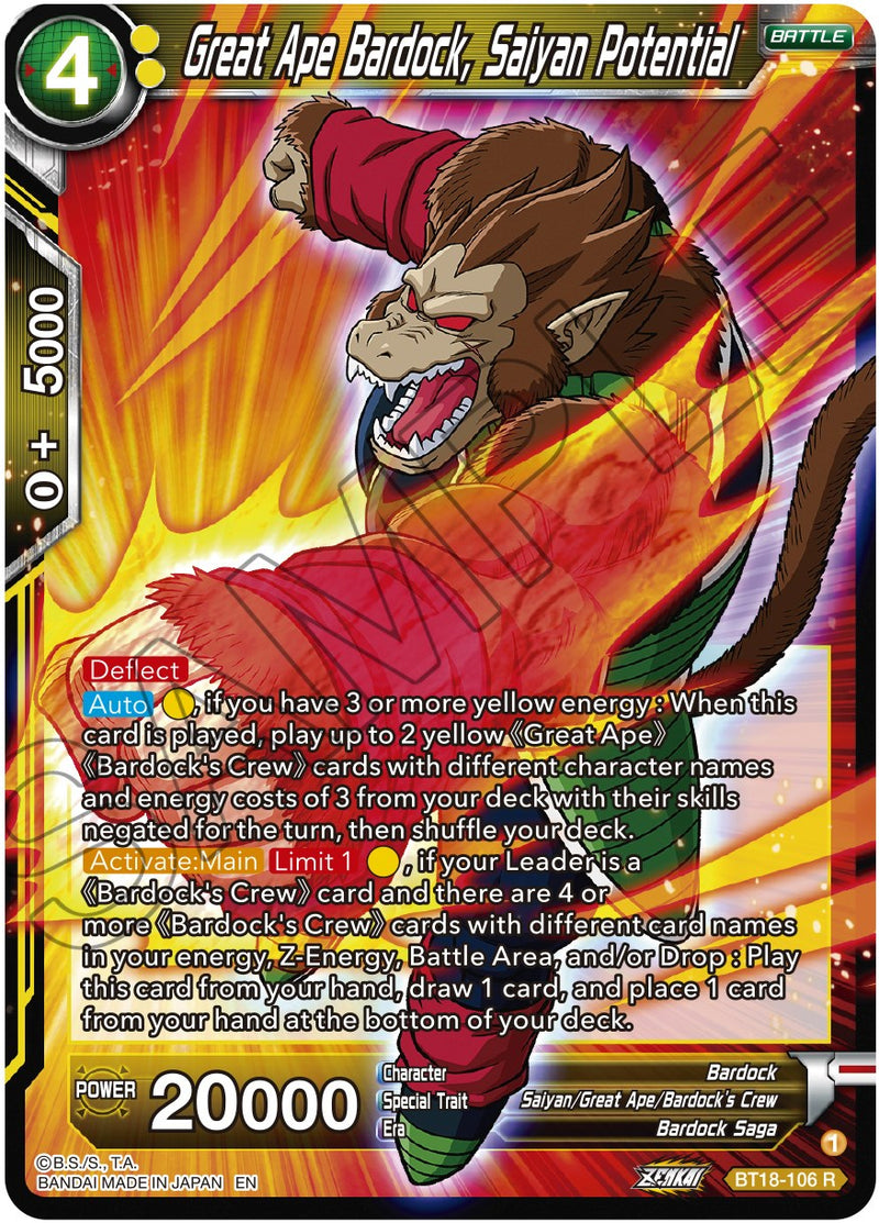 Great Ape Bardock, Saiyan Potential (BT18-106) [Dawn of the Z-Legends] Parallel Foil
