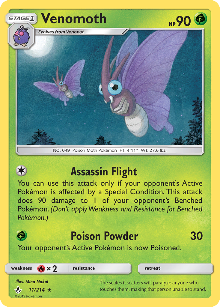 Venomoth (11/214) [Sun & Moon: Unbroken Bonds] Reverse Holofoil