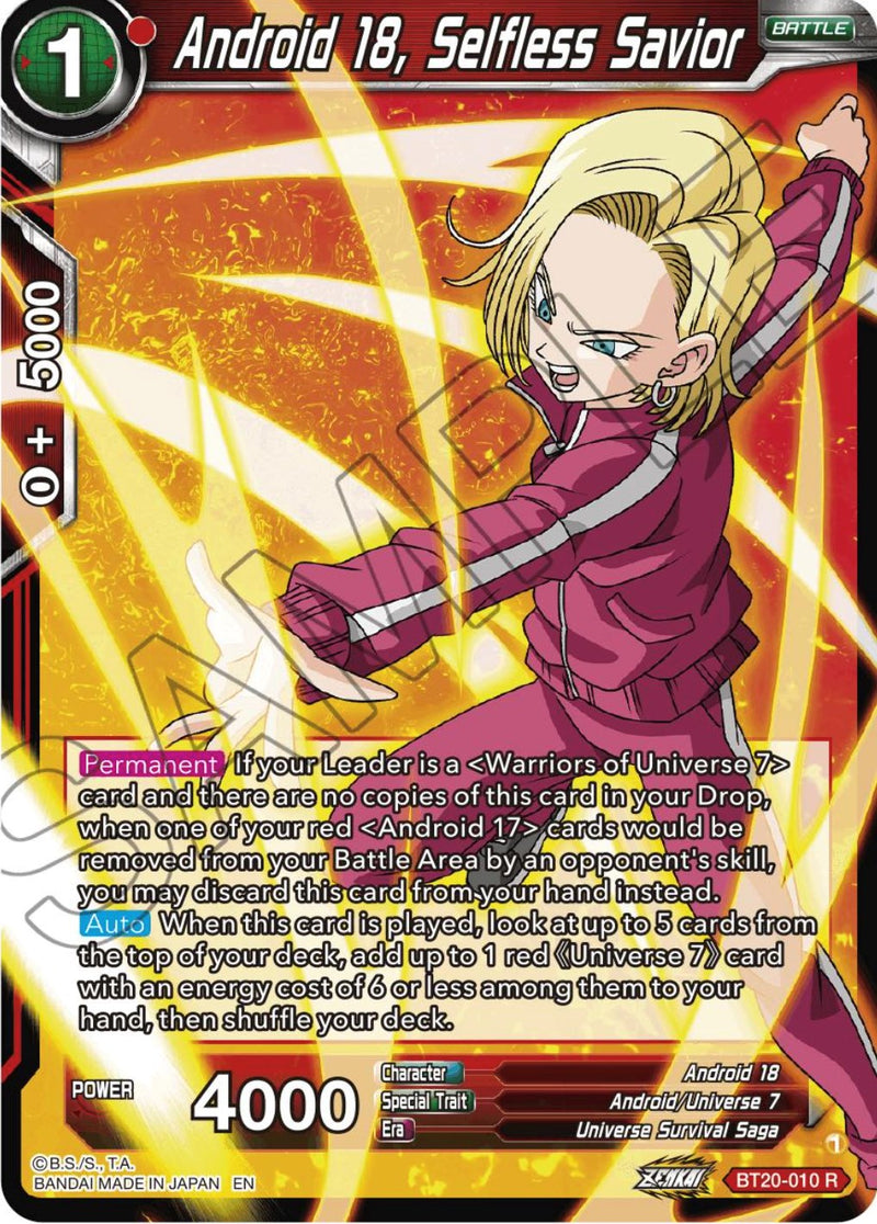 Android 18, Selfless Savior (BT20-010) [Power Absorbed] Parallel Foil