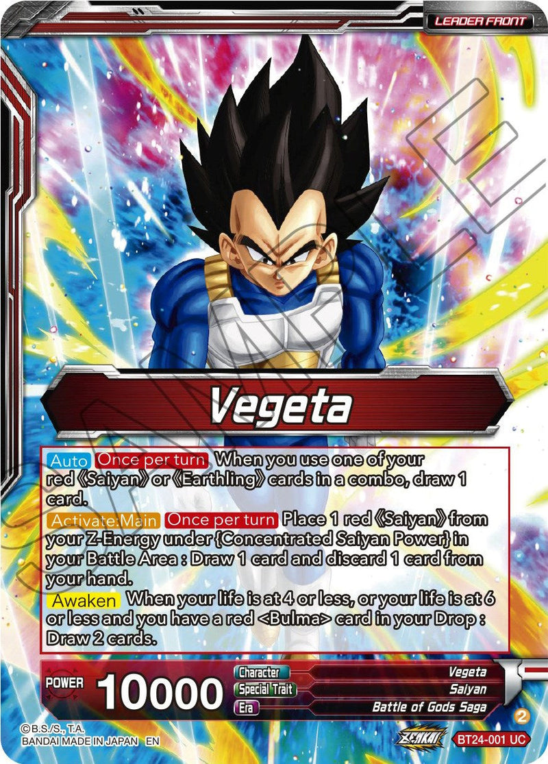 Vegeta // Vegeta, Awakened Feelings (BT24-001) [Beyond Generations] Parallel Foil
