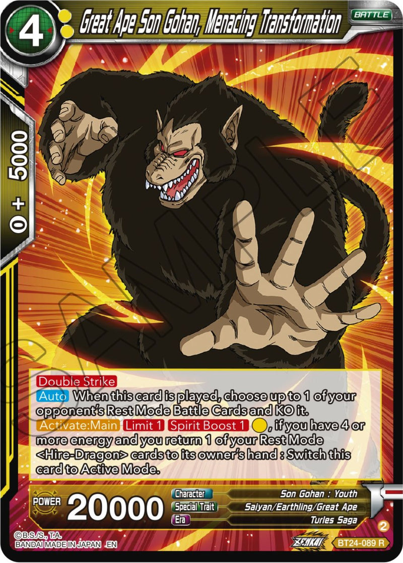 Great Ape Son Gohan, Menacing Transformation (BT24-089) [Beyond Generations] Parallel Foil