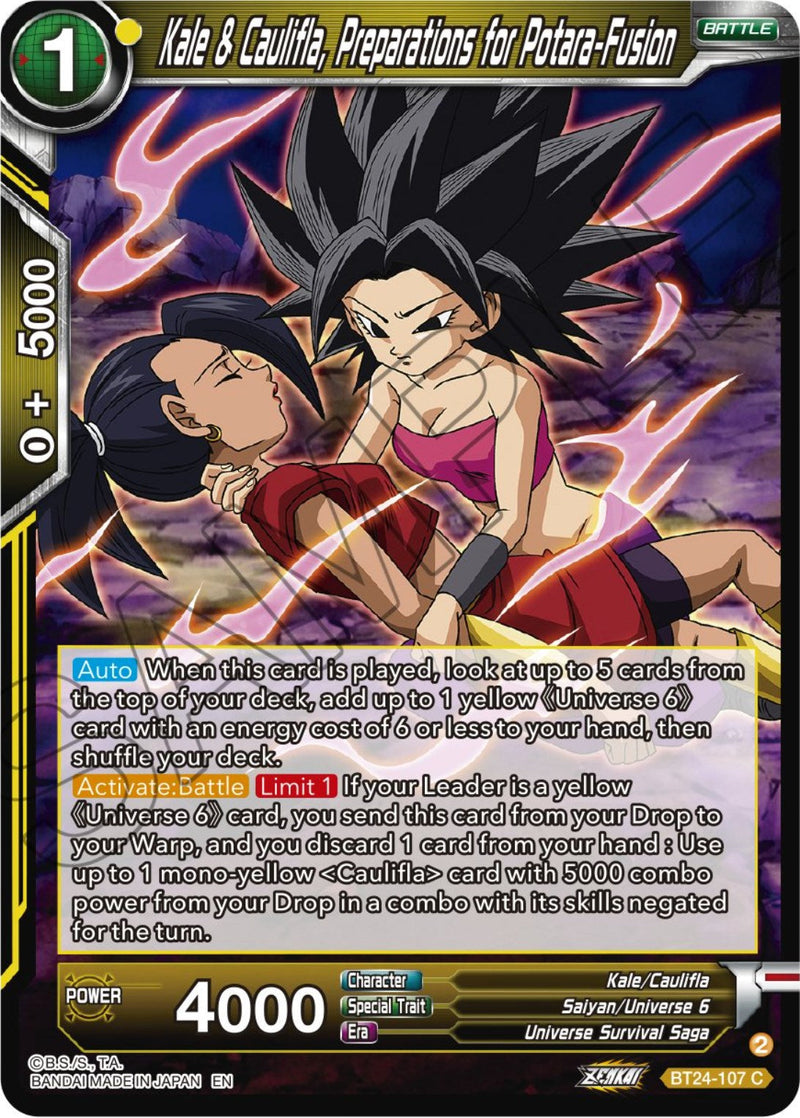 Kale & Caulifla, preparations for Potara-Fusion (BT24-107) [Beyond Generations] Parallel Foil