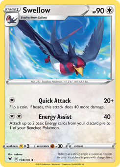 Swellow (134/185) [Sword & Shield: Vivid Voltage] Reverse Holofoil