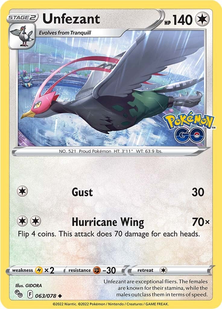Unfezant (063/078) [Pokémon GO] Reverse Holofoil
