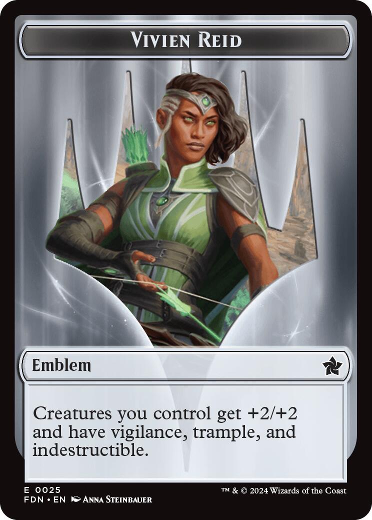 Emblem - Vivien Reid // Elf Warrior Double-Sided Token [Foundations Tokens] Foil