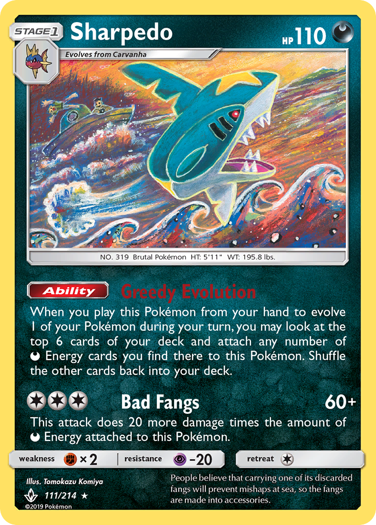 Sharpedo (111/214) [Sun & Moon: Unbroken Bonds] Reverse Holofoil