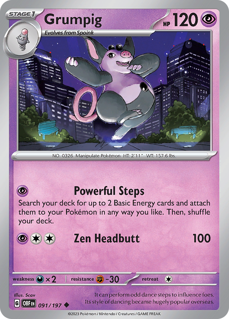 Grumpig (091/197) [Scarlet & Violet: Obsidian Flames] Reverse Holofoil