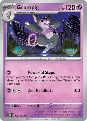 Grumpig (091/197) [Scarlet & Violet: Obsidian Flames] Reverse Holofoil
