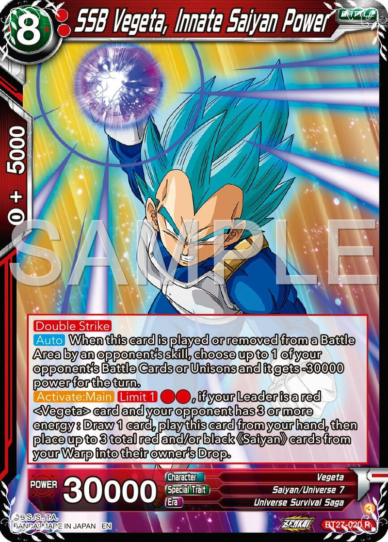 SSB Vegeta, Innate Saiyan Power (BT27-020) [History of Z] Parallel Foil