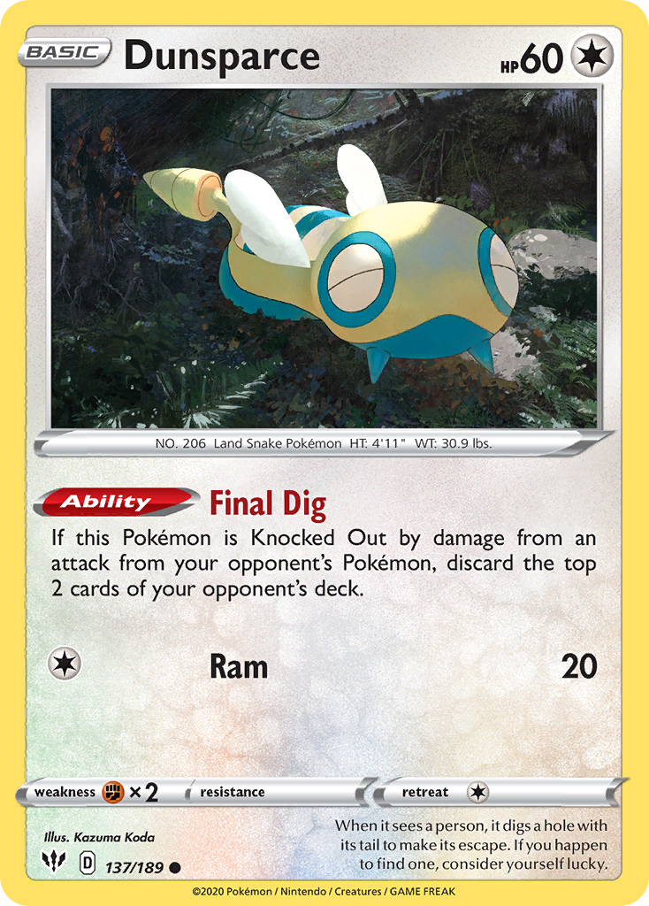 Dunsparce (137/189) [Sword & Shield: Darkness Ablaze] Reverse Holofoil