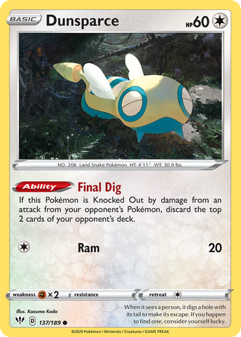 Dunsparce (137/189) [Sword & Shield: Darkness Ablaze] Reverse Holofoil