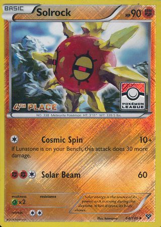 Solrock (64/146) (4th Place League Challenge Promo) [XY: Base Set] Reverse Holofoil