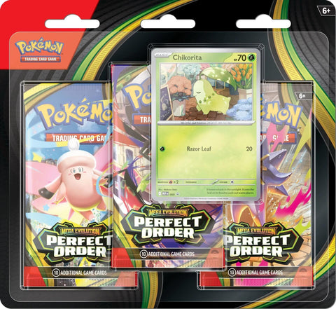 Mega Evolution: Perfect Order - 3 Pack Blister (Chikorita) (Pre-Order)