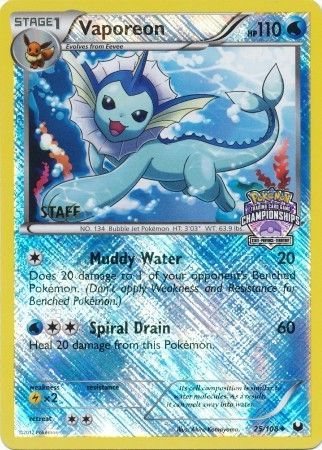Vaporeon (25/108) (State Province Championship 2013 Promo Staff) [Black & White: Dark Explorers] Reverse Holofoil