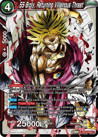 SS Broly, Returning Villainous Threat (BT19-029) [Fighter's Ambition] Parallel Foil