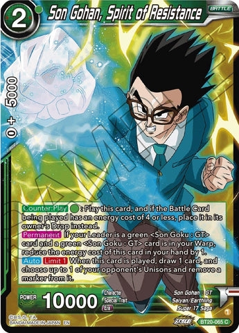 Son Gohan, Spirit of Resistance (BT20-065) [Power Absorbed] Parallel Foil
