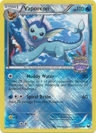 Vaporeon (25/108) (State Province Championship 2013 Promo) [Black & White: Dark Explorers] Reverse Holofoil