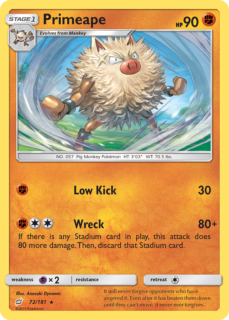 Primeape (72/181) [Sun & Moon: Team Up] Reverse Holofoil