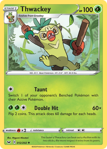 Thwackey (012/202) [Sword & Shield: Base Set] Reverse Holofoil