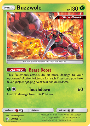 Buzzwole (21/236) [Sun & Moon: Cosmic Eclipse] Reverse Holofoil