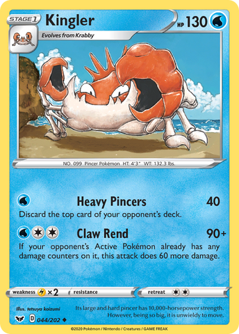 Kingler (044/202) [Sword & Shield: Base Set] Reverse Holofoil