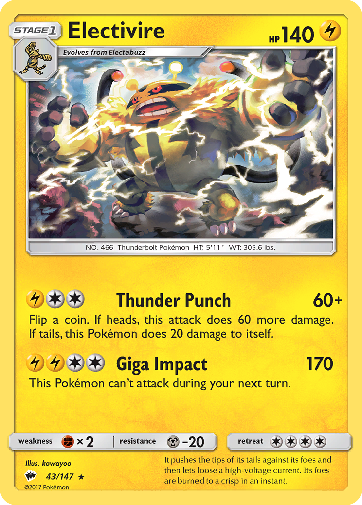 Electivire (43/147) [Sun & Moon: Burning Shadows] Reverse Holofoil