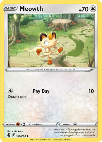 Meowth (199/264) [Sword & Shield: Fusion Strike] Reverse Holofoil