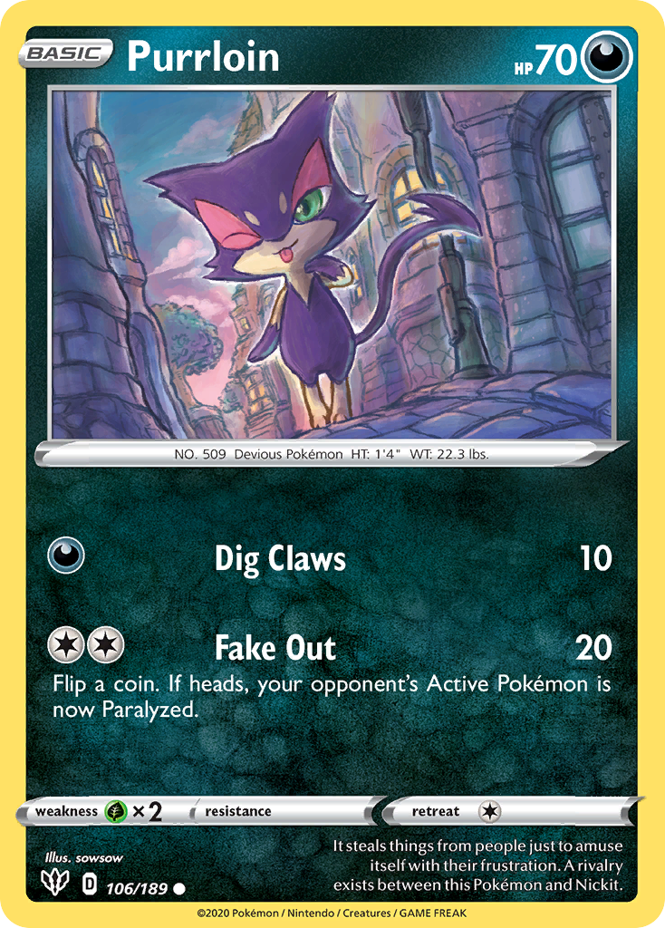 Purrloin (106/189) [Sword & Shield: Darkness Ablaze] Reverse Holofoil