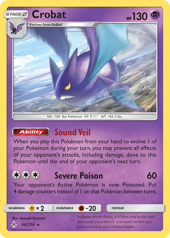 Crobat (66/214) [Sun & Moon: Unbroken Bonds] Reverse Holofoil