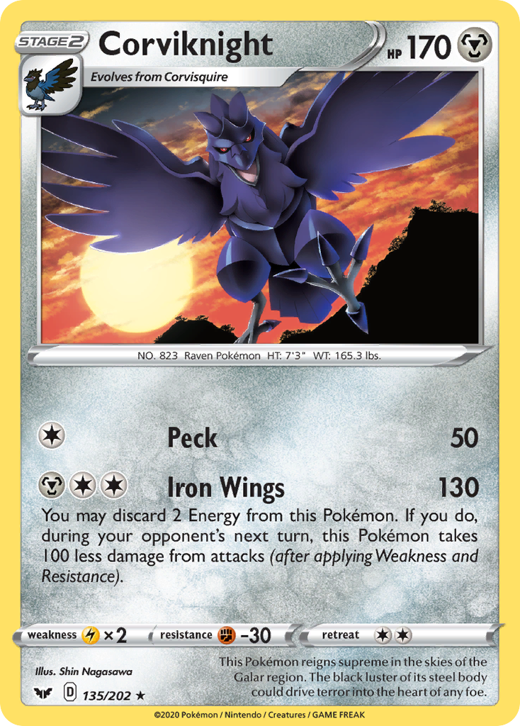 Corviknight (135/202) [Sword & Shield: Base Set] Reverse Holofoil