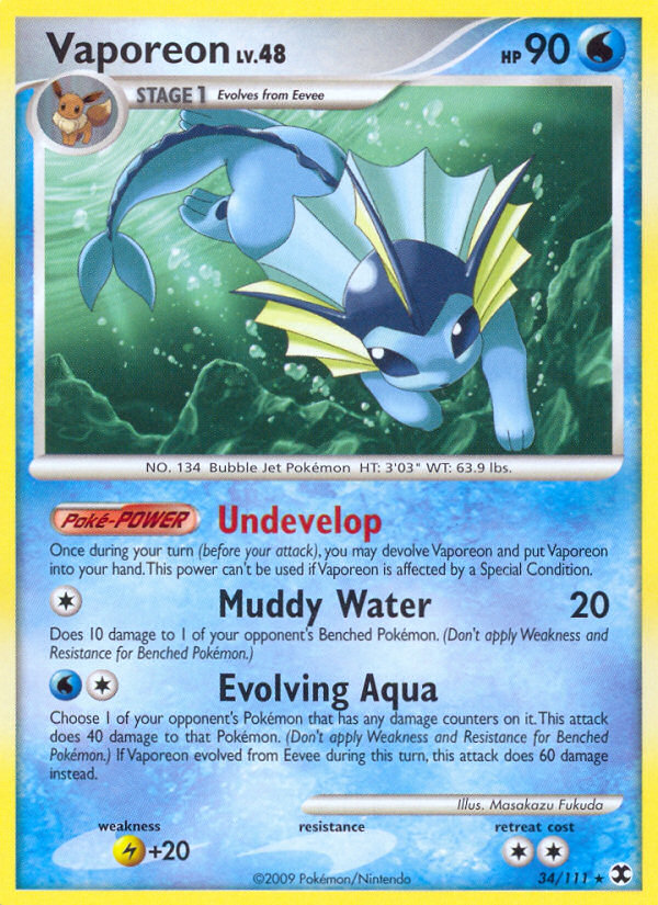 Vaporeon (34/111) [Platinum: Rising Rivals] Reverse Holofoil
