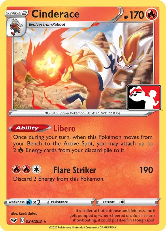 Cinderace (034/202) [Prize Pack Series One] Holofoil