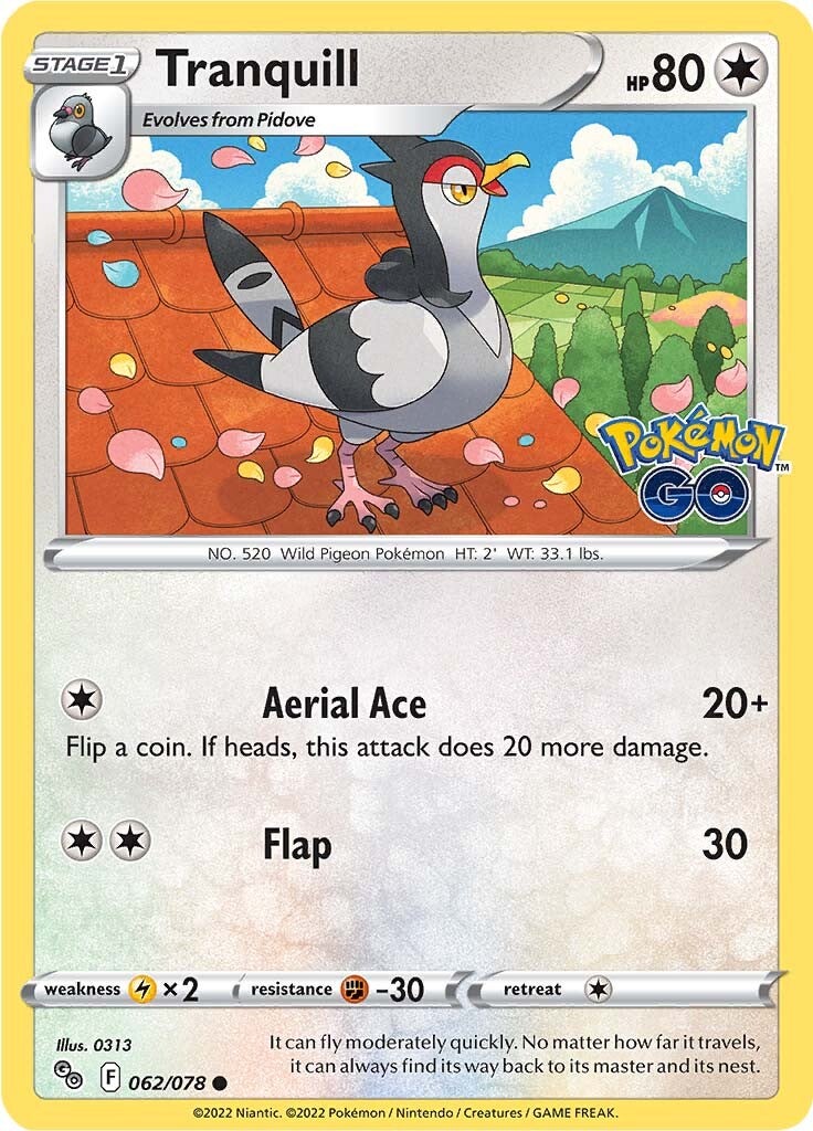 Tranquill (062/078) [Pokémon GO] Reverse Holofoil