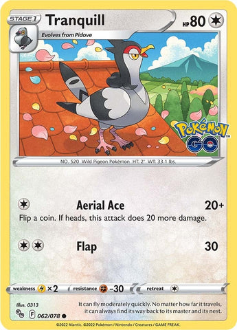 Tranquill (062/078) [Pokémon GO] Reverse Holofoil